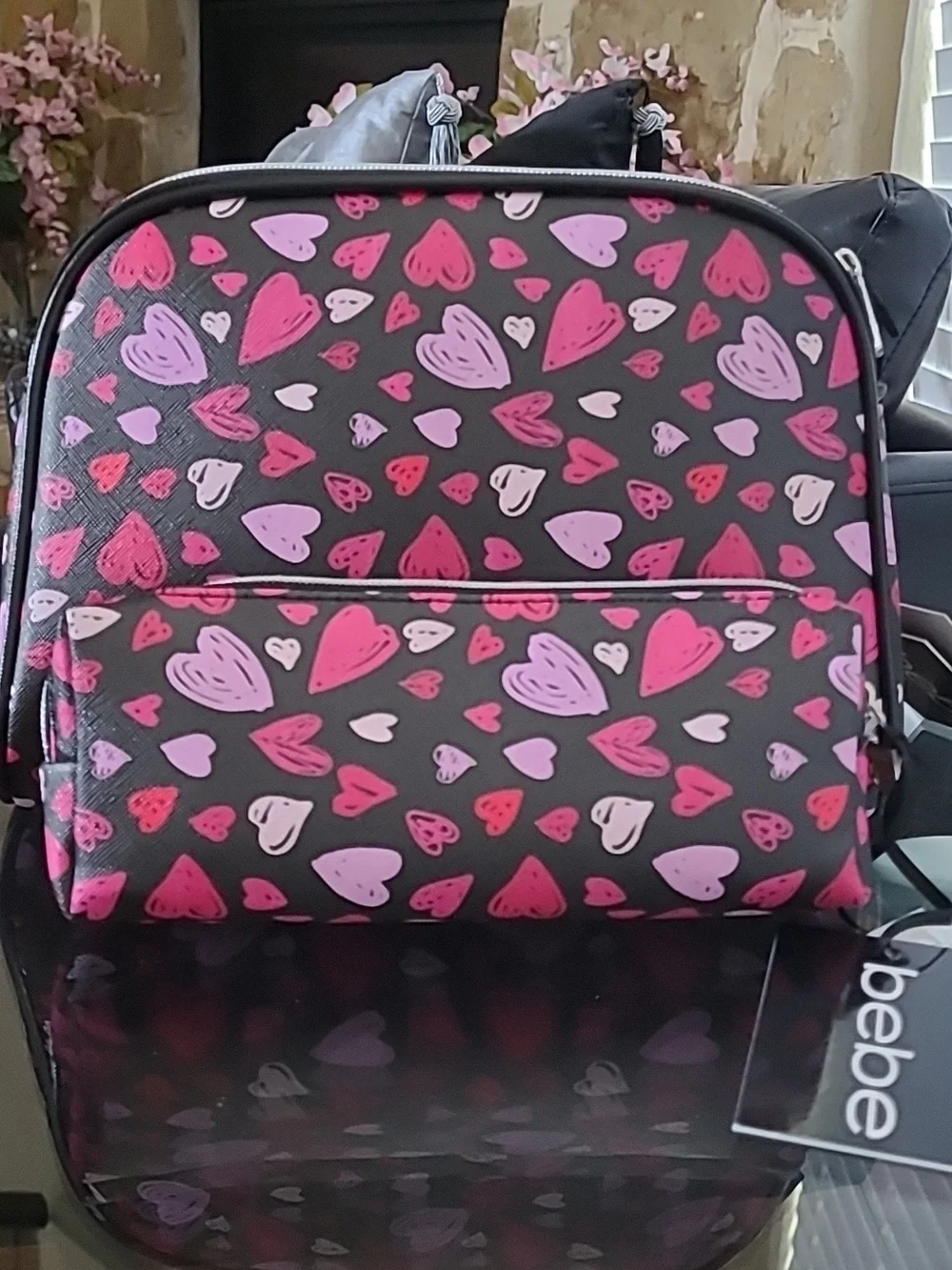 bebe Pink Heart Print Cosmetic Bag Set